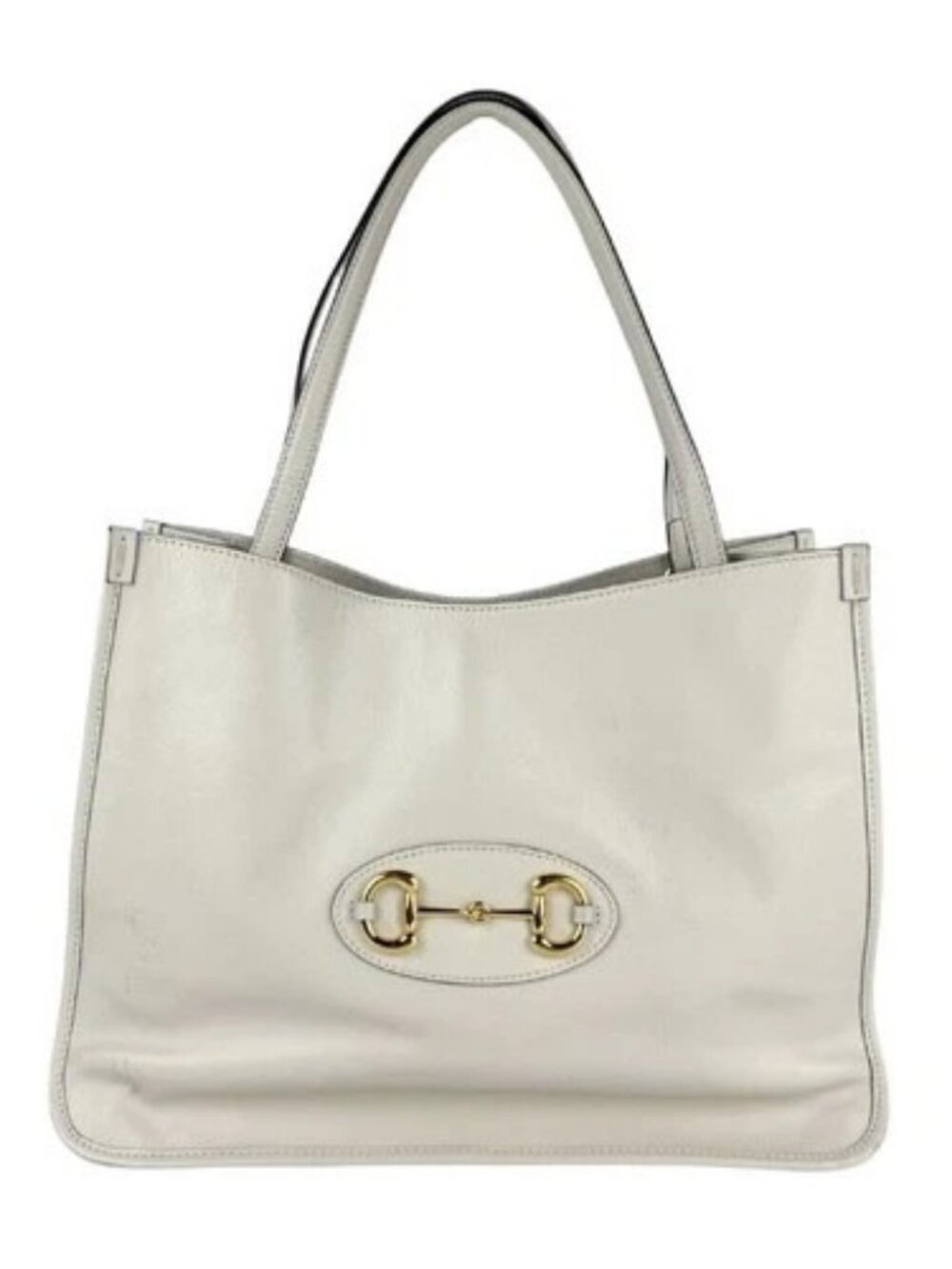 Auth GUCCI Horsebit 1955 Tote Shoulder Bag Off White Leather/Goldtone - z6332